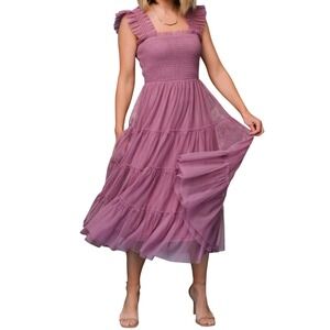 NWT Baltic Born 2XL Emma Smocked Tulle Dress‎ Ruffle Tiered Midi Purple Orchid